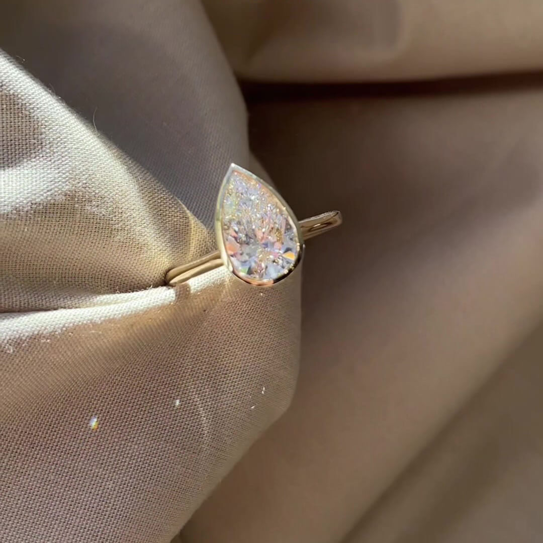 Pear Cut Diamond White Sterling Silver Yellow Gold Solitaire Engagement Ring