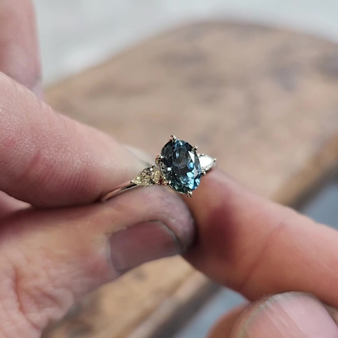 Oval Cut Aquamarine Blue Sterling Silver 3-stone Engagement Ring