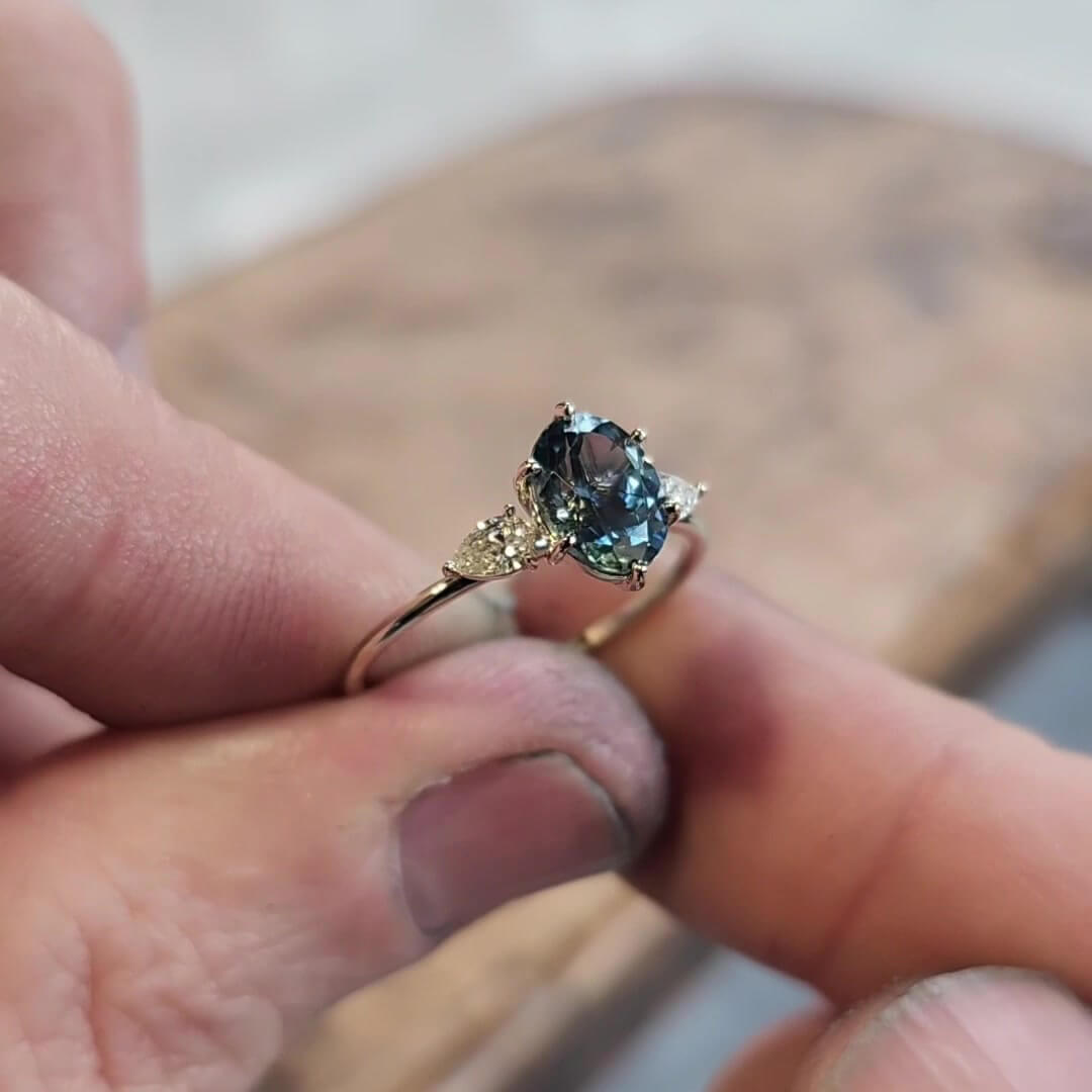 Oval Cut Aquamarine Blue Sterling Silver 3-stone Engagement Ring