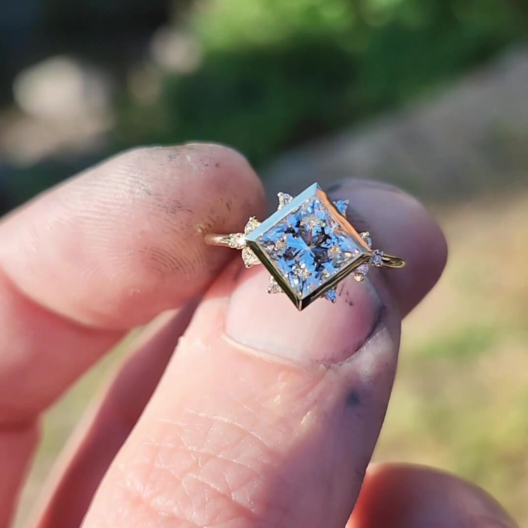 Princess Cut Diamond White Sterling Silver Yellow Gold Engagement Ring