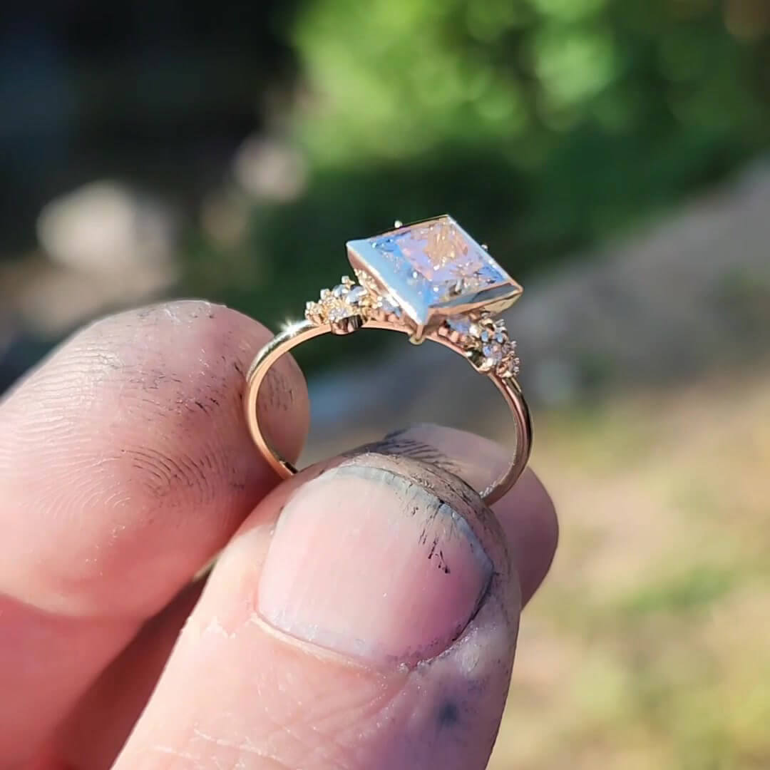 Princess Cut Diamond White Sterling Silver Yellow Gold Engagement Ring