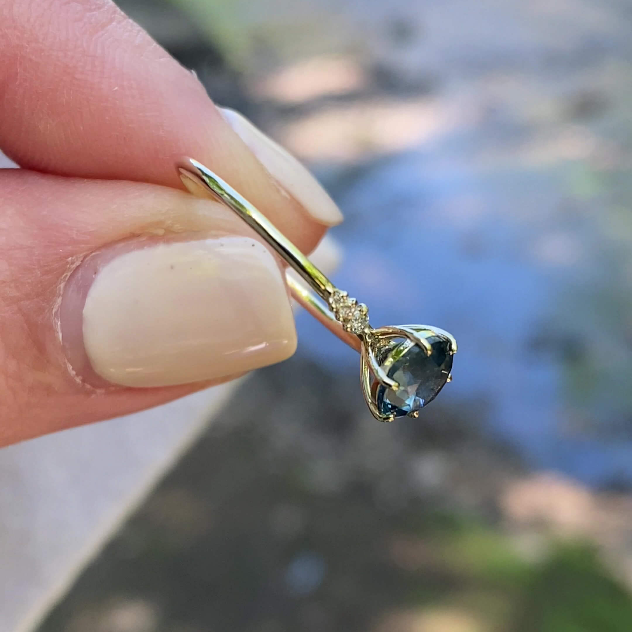 Round Cut Sapphire Blue Sterling Silver Yellow Gold Engagement Ring