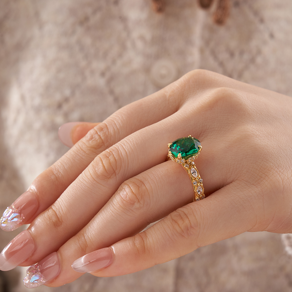 Oval Cut Emerald Green Sterling Silver Engagement Ring