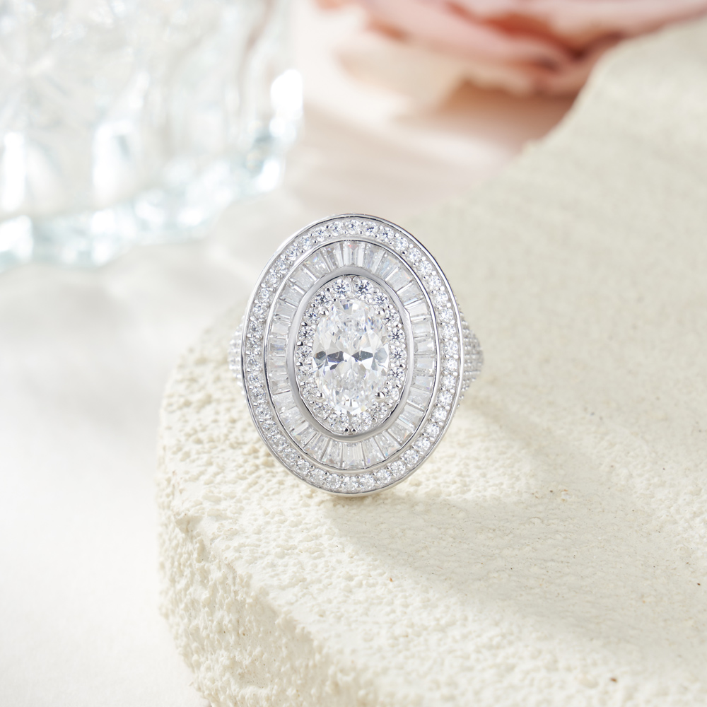 Oval Cut Diamond White Sterling Silver Halo Engagement Ring