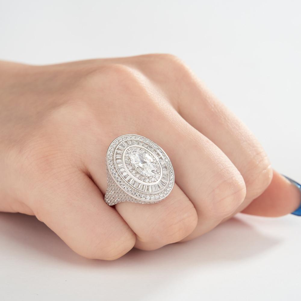 Oval Cut Diamond White Sterling Silver Halo Engagement Ring