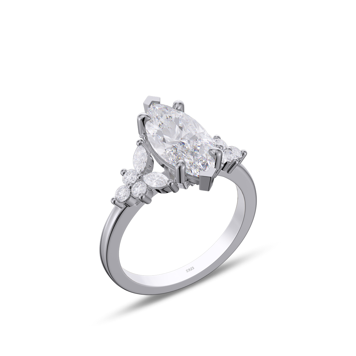 Marquise Cut Diamond White Sterling Silver Engagement Ring