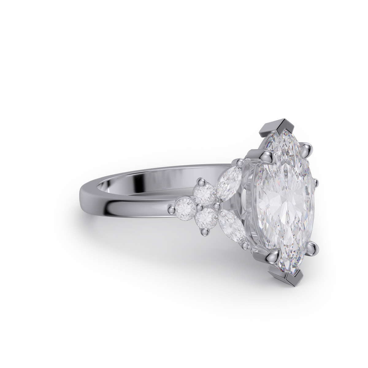 Marquise Cut Diamond White Sterling Silver Engagement Ring