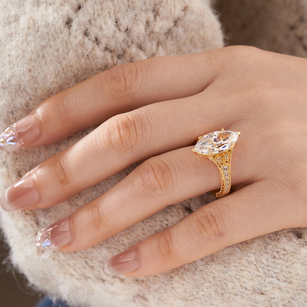 Marquise Cut Diamond White Sterling Silver Engagement Ring