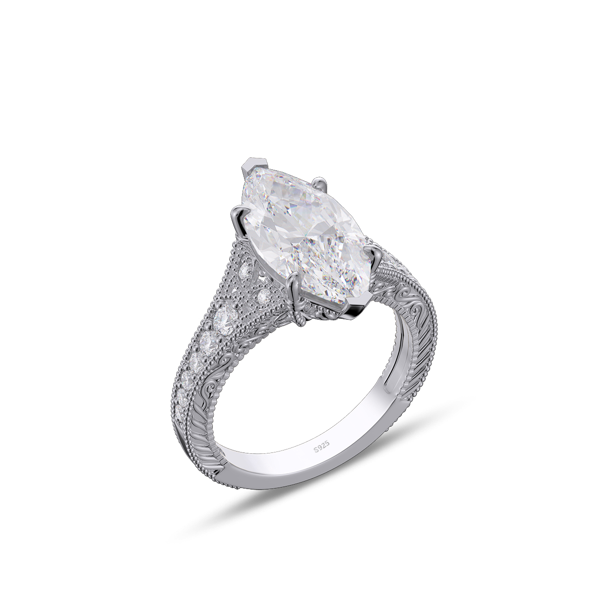 Marquise Cut Diamond White Sterling Silver Engagement Ring