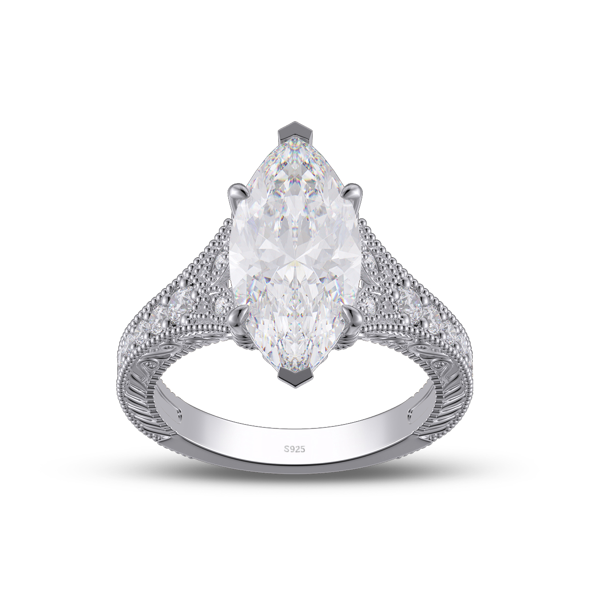 Marquise Cut Diamond White Sterling Silver Engagement Ring