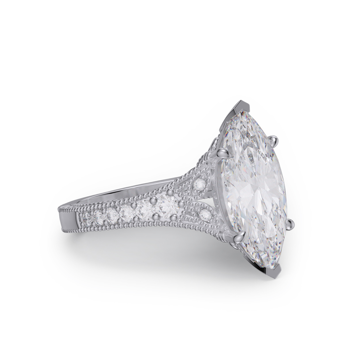Marquise Cut Diamond White Sterling Silver Engagement Ring