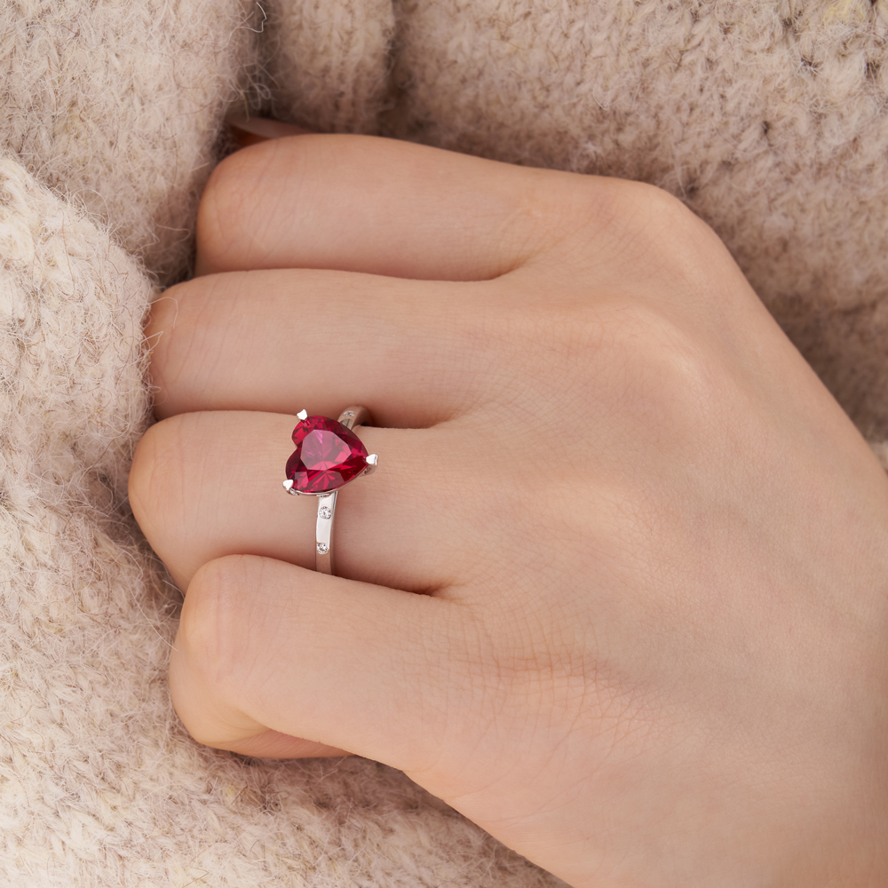 Heart Cut Diamond White Sterling Silver Engagement Ring