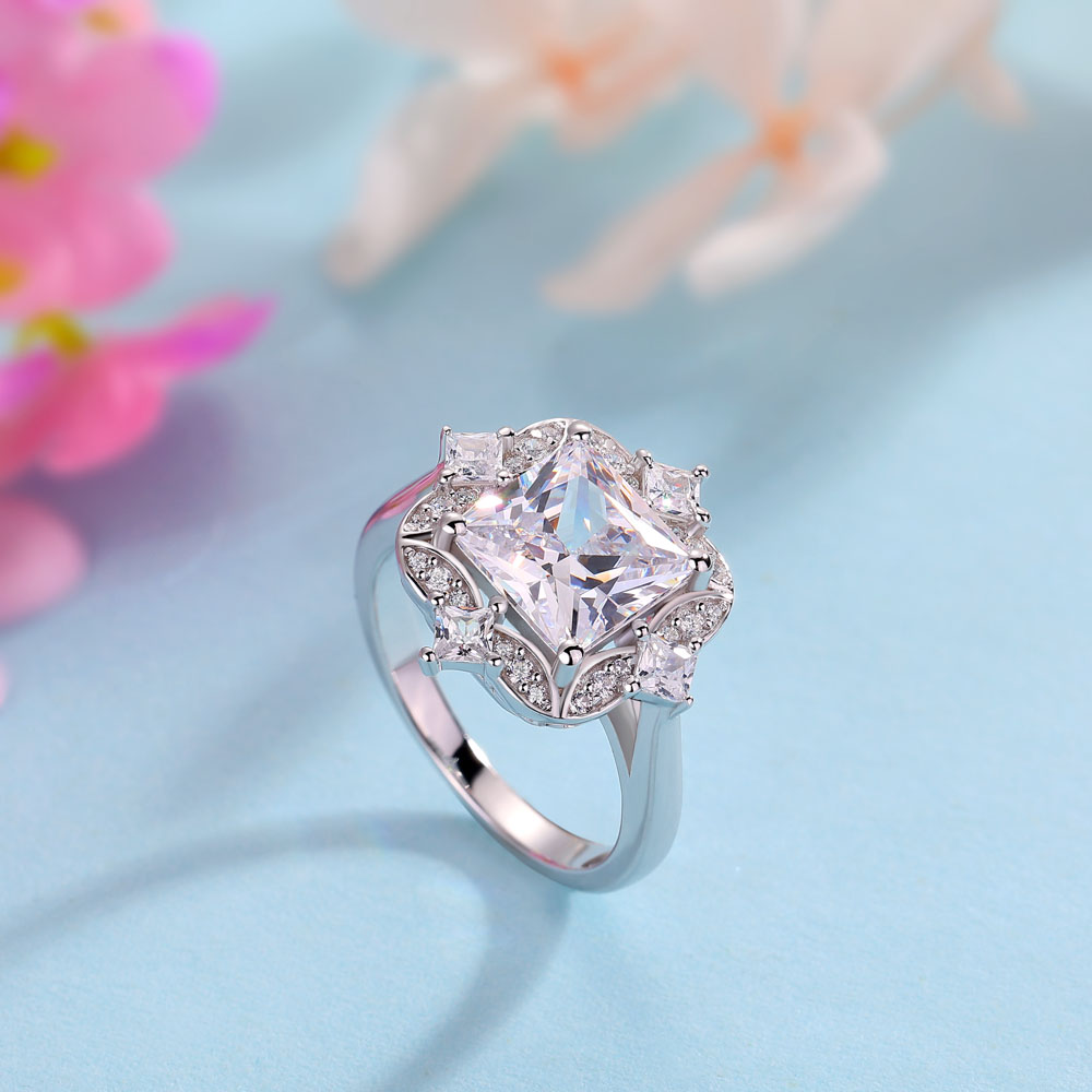 Princess Cut Diamond White Sterling Silver Halo Engagement Ring