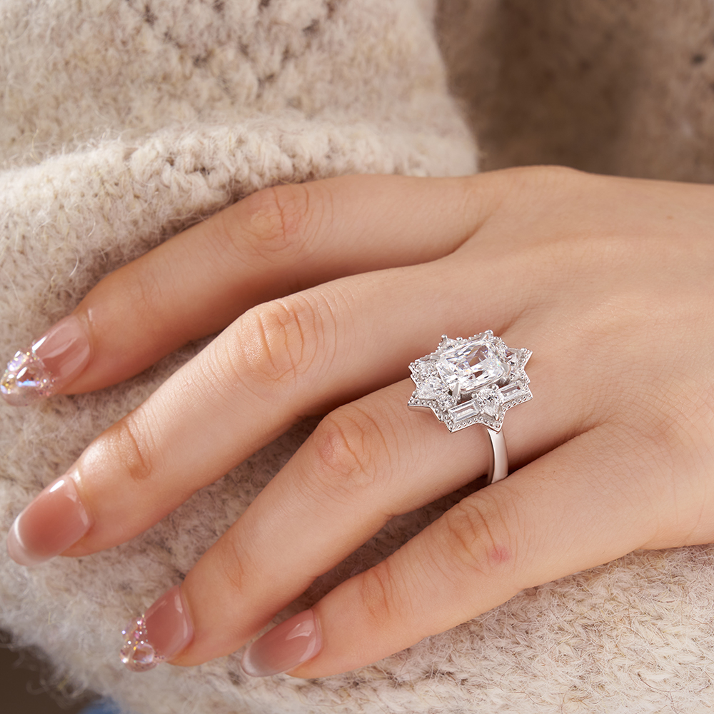 Vintage Cushion Cut Diamond White Sterling Silver Halo Engagement Ring