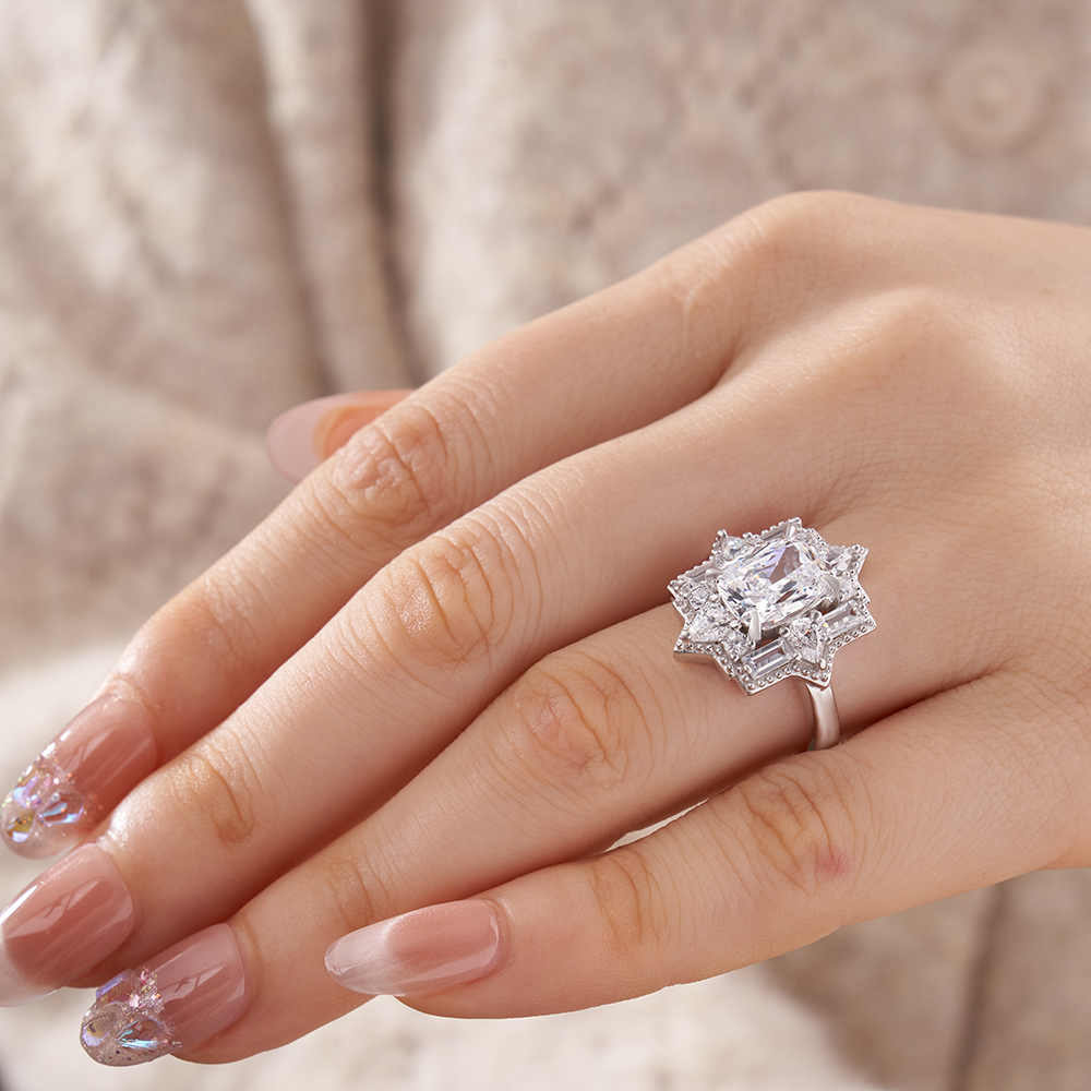 Vintage Cushion Cut Diamond White Sterling Silver Halo Engagement Ring