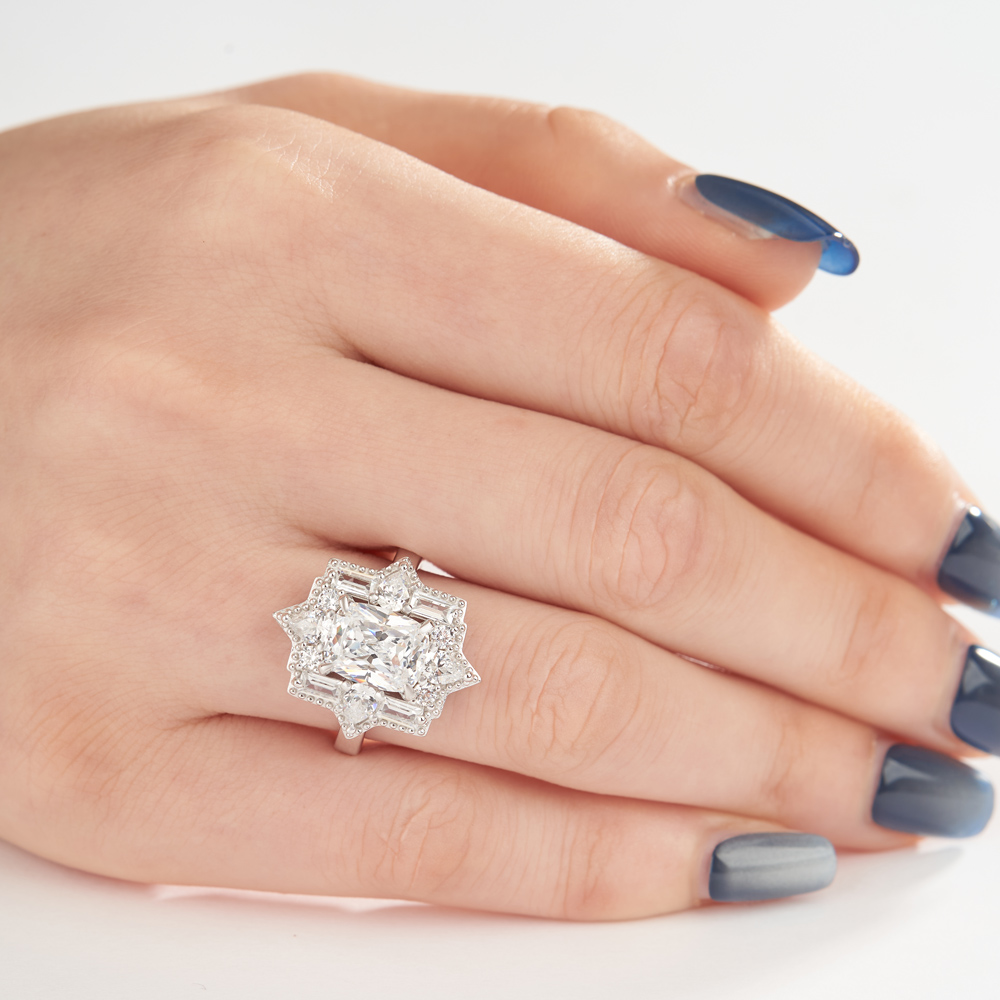 Vintage Cushion Cut Diamond White Sterling Silver Halo Engagement Ring