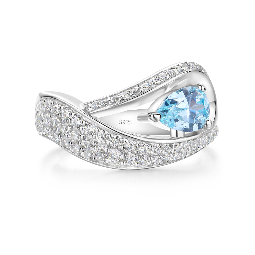 Pear Cut Aquamarine Blue Sterling Silver Art Deco Engagement Ring
