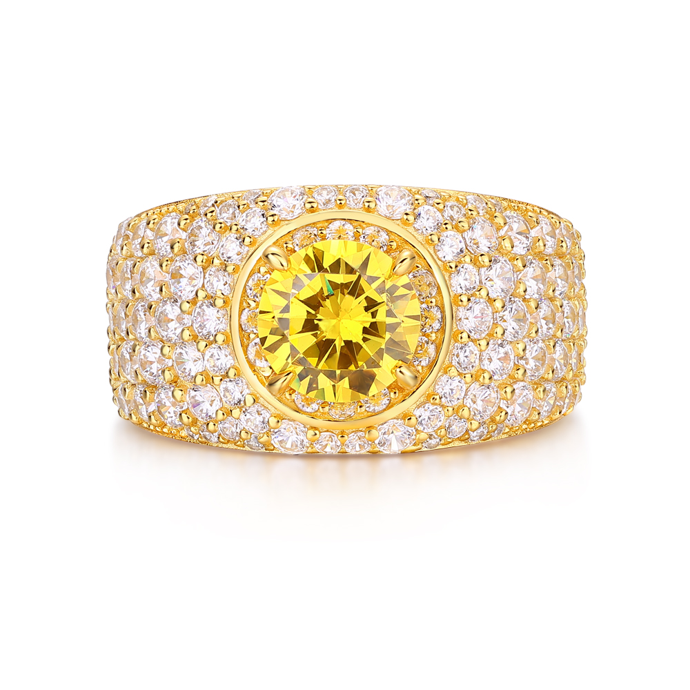 Round Cut Citrine Yellow 925 Sterling Silver Yellow Gold Halo Engagement Ring