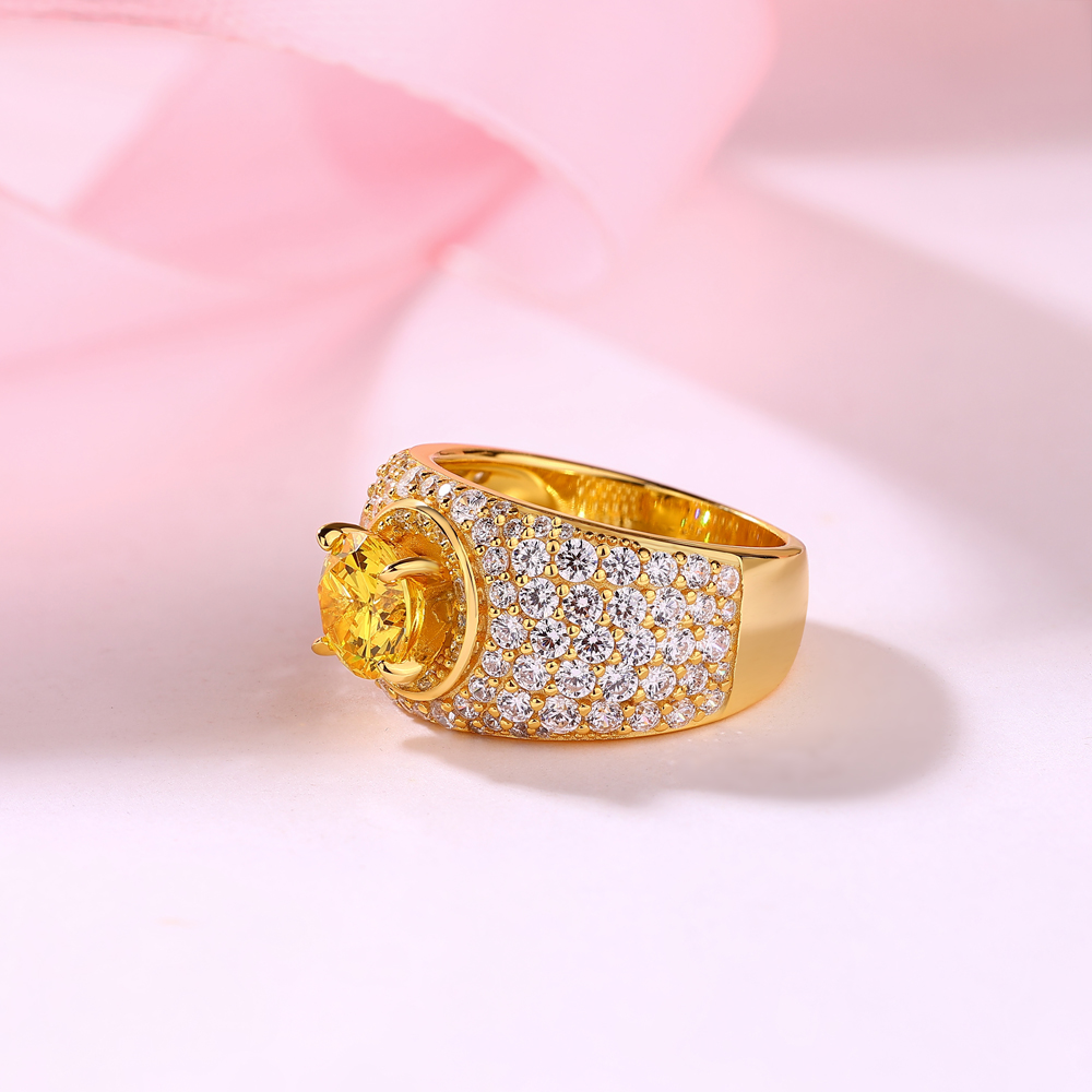 Round Cut Citrine Yellow 925 Sterling Silver Yellow Gold Halo Engagement Ring