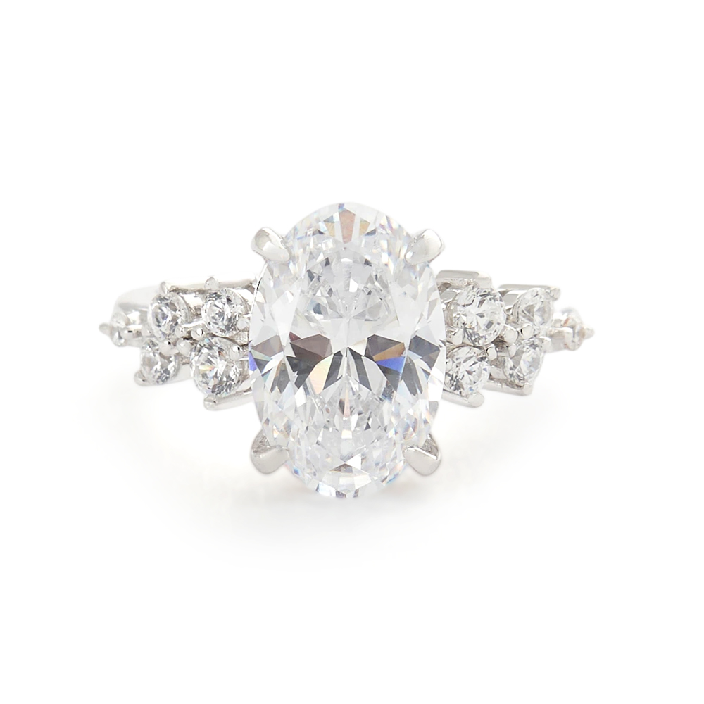 Oval Cut Diamond White Sterling Silver Classic Engagement Ring