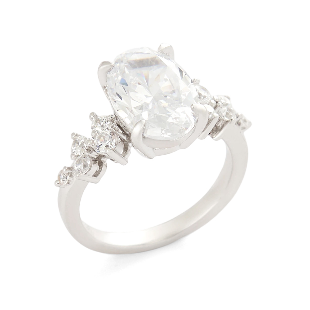 Oval Cut Diamond White Sterling Silver Classic Engagement Ring