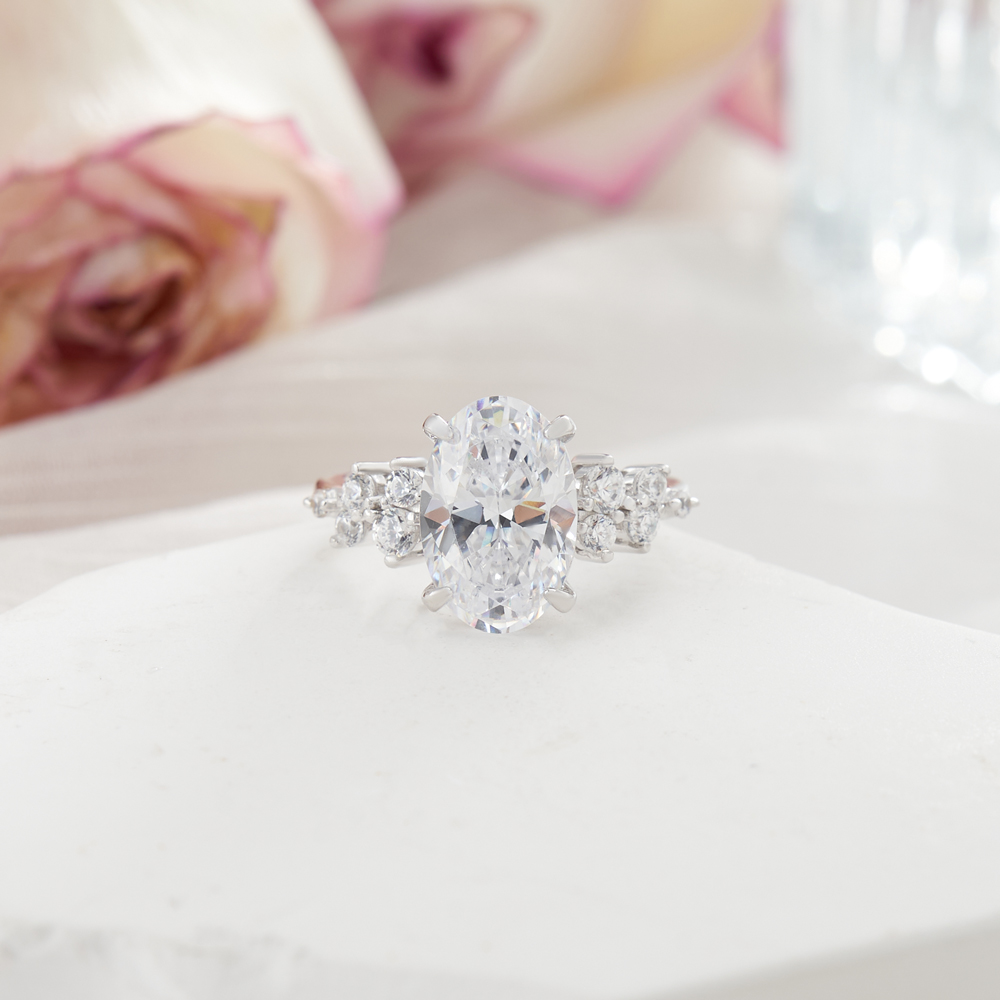 Oval Cut Diamond White Sterling Silver Classic Engagement Ring