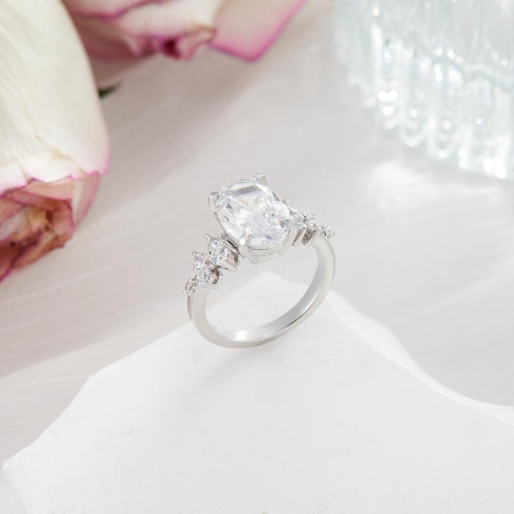 Oval Cut Diamond White Sterling Silver Classic Engagement Ring