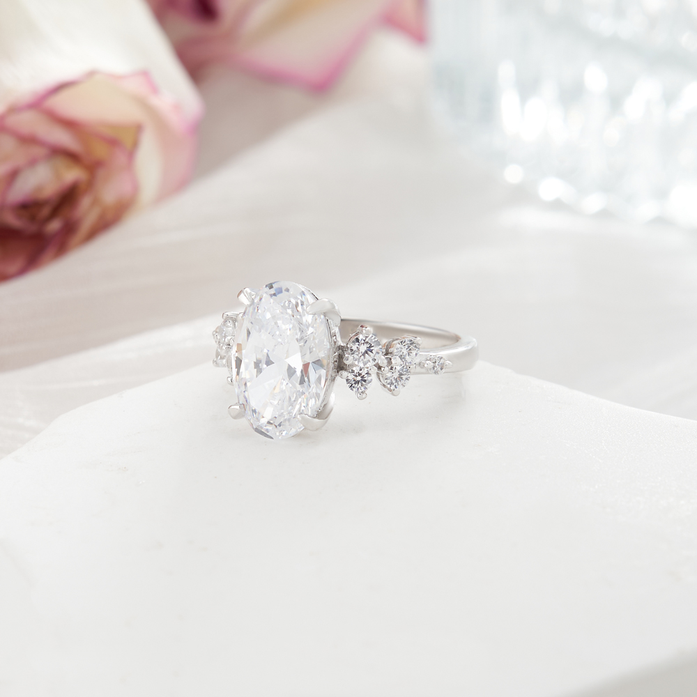 Oval Cut Diamond White Sterling Silver Classic Engagement Ring