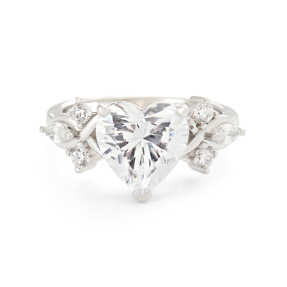 Heart Cut Diamond White Sterling Silver Classic Engagement Ring