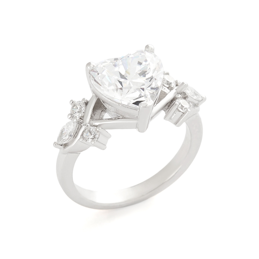 Heart Cut Diamond White Sterling Silver Classic Engagement Ring