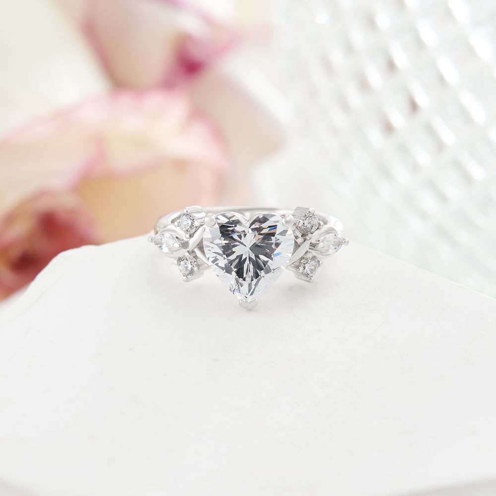 Heart Cut Diamond White Sterling Silver Classic Engagement Ring