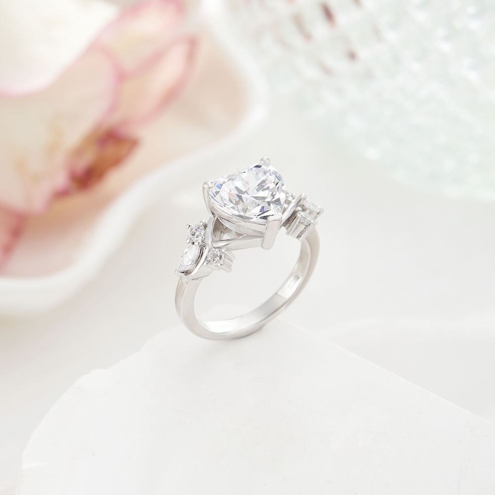 Heart Cut Diamond White Sterling Silver Classic Engagement Ring