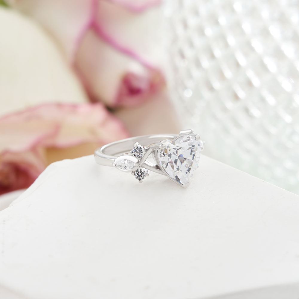 Heart Cut Diamond White Sterling Silver Classic Engagement Ring