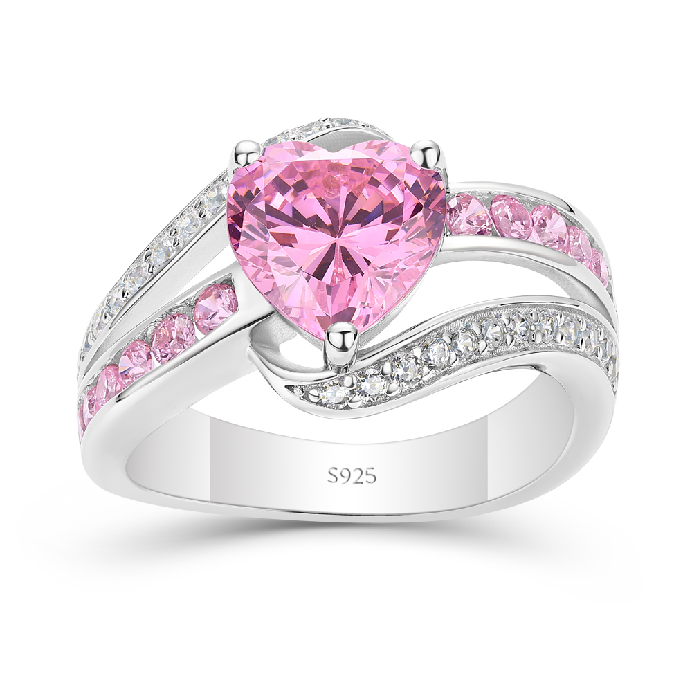 Heart Cut Fancy Pink 925 Sterling Silver Art Deco Engagement Ring