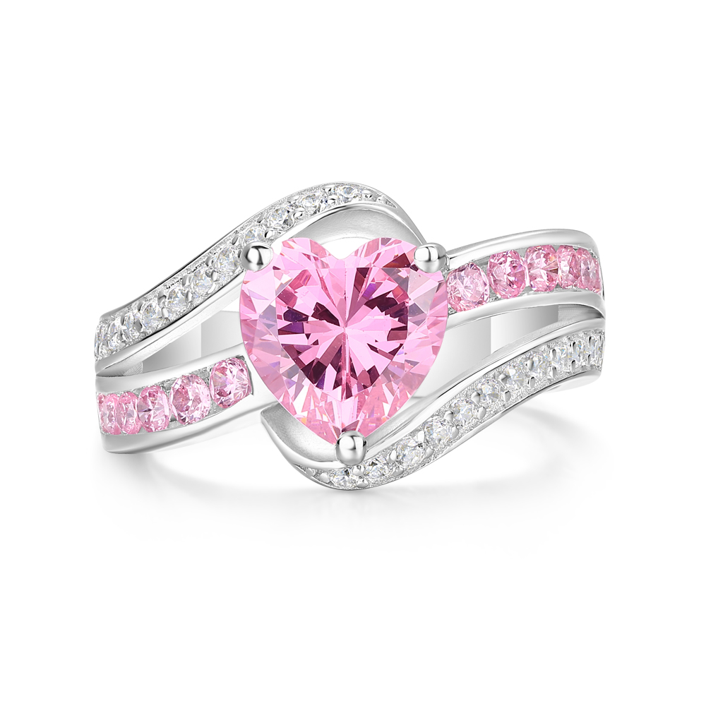 Heart Cut Fancy Pink 925 Sterling Silver Art Deco Engagement Ring