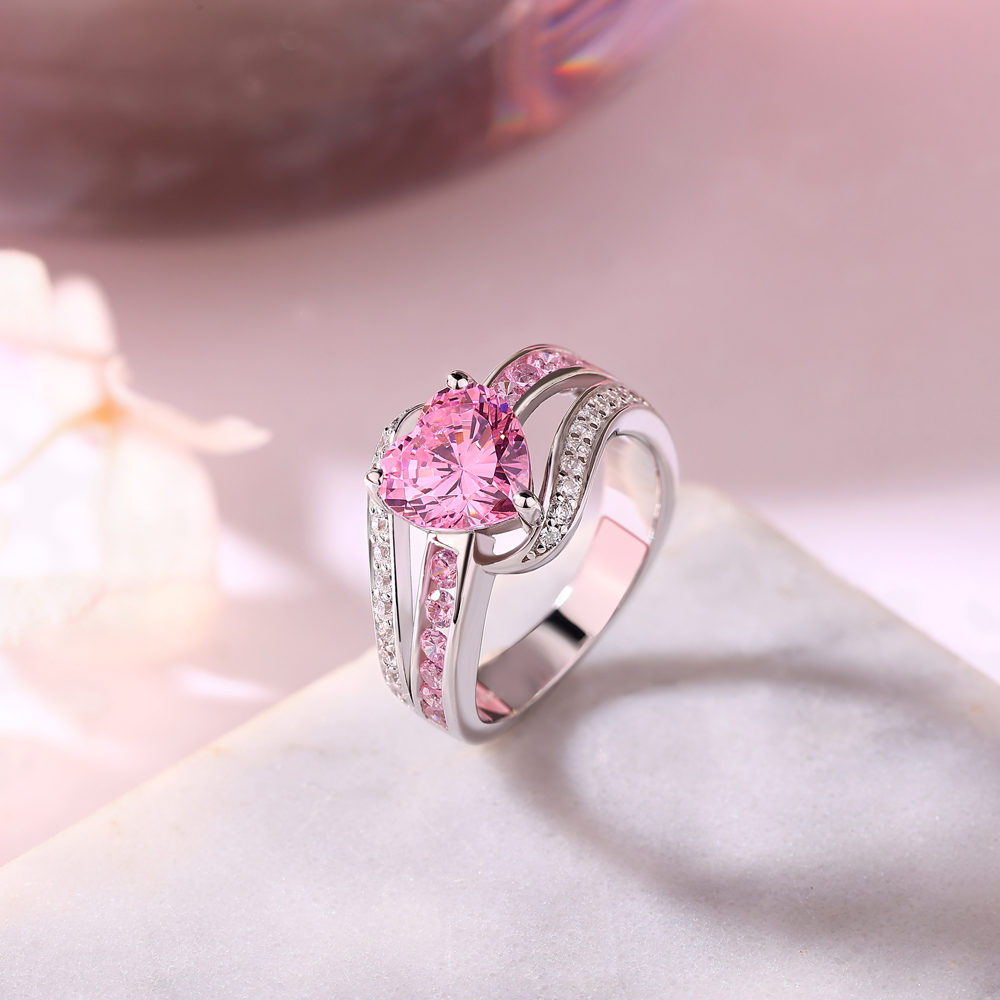 Heart Cut Fancy Pink 925 Sterling Silver Art Deco Engagement Ring