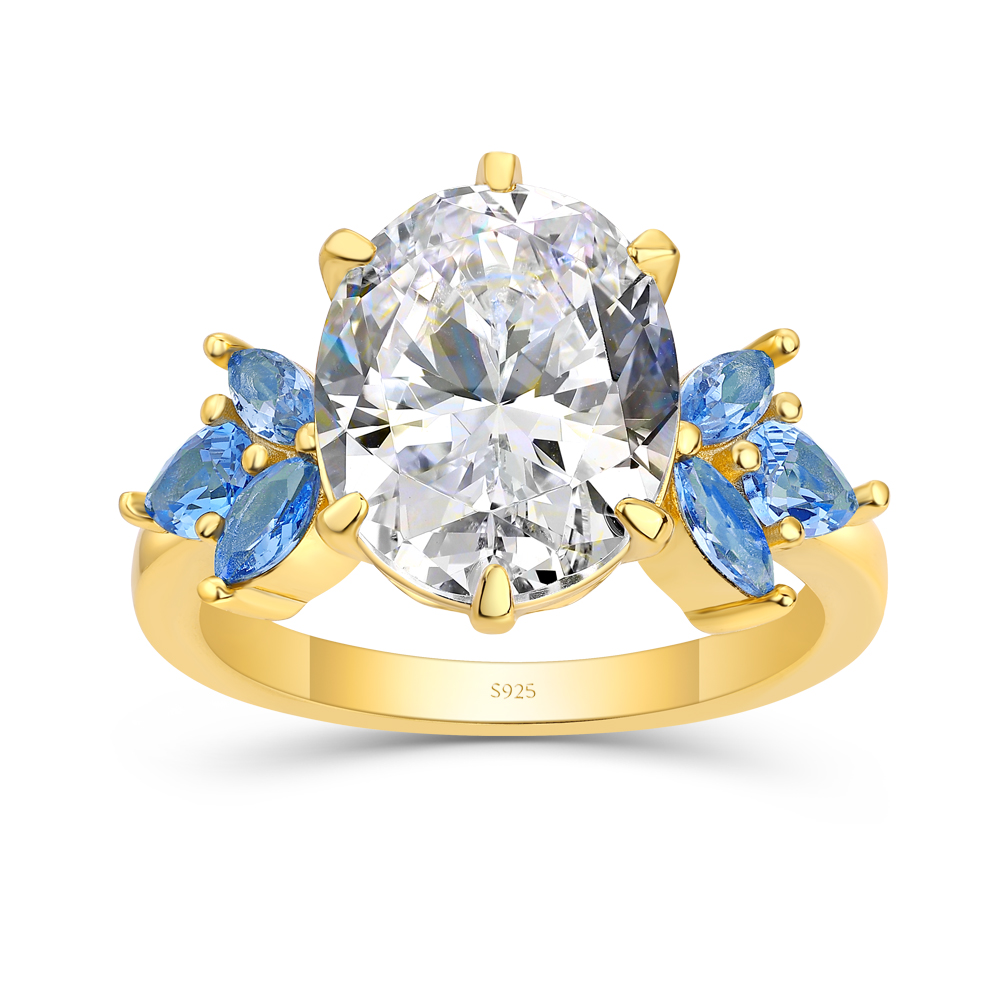 Oval Cut Diamond White 925 Sterling Silver Yellow Gold Engagement Ring