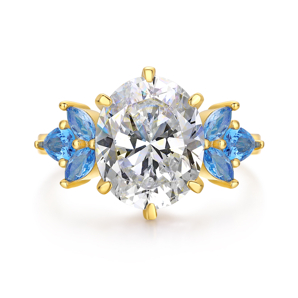 Oval Cut Diamond White 925 Sterling Silver Yellow Gold Engagement Ring