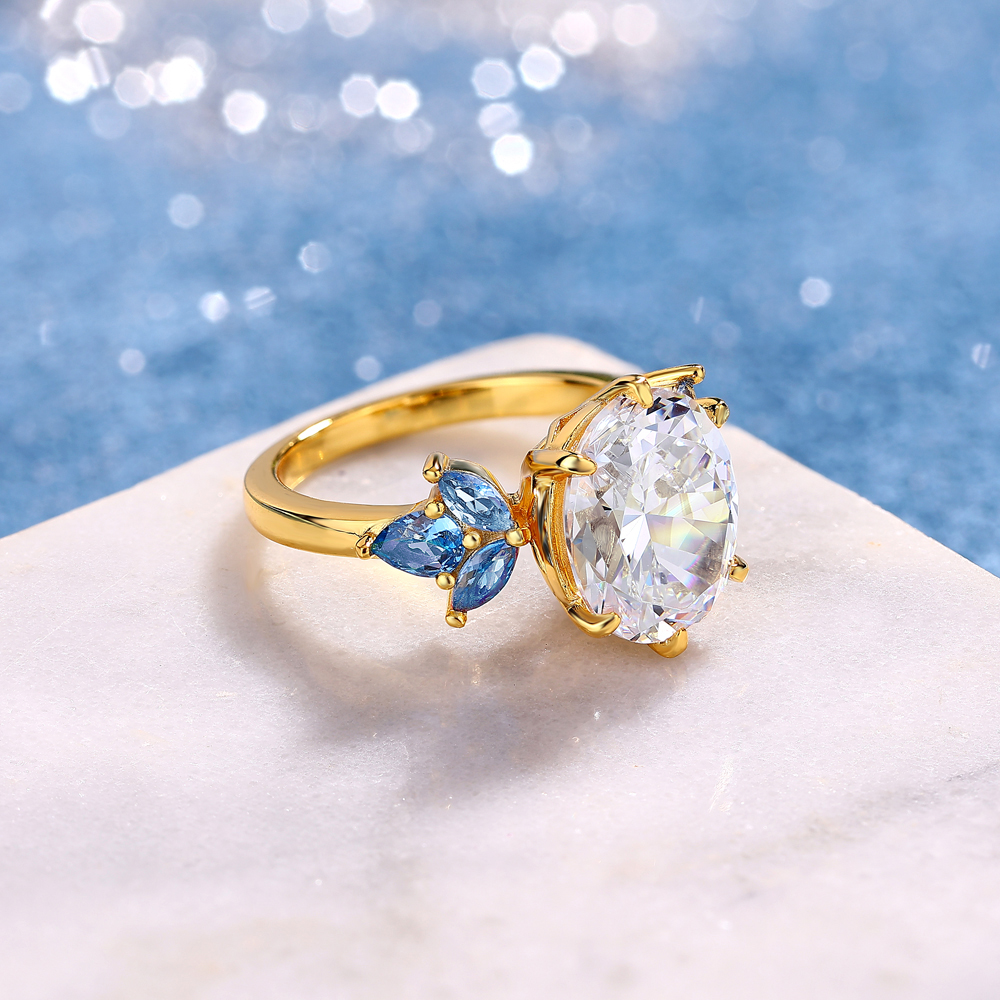 Oval Cut Diamond White 925 Sterling Silver Yellow Gold Engagement Ring