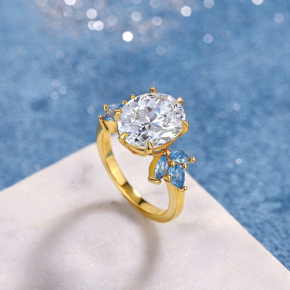 Oval Cut Diamond White 925 Sterling Silver Yellow Gold Engagement Ring