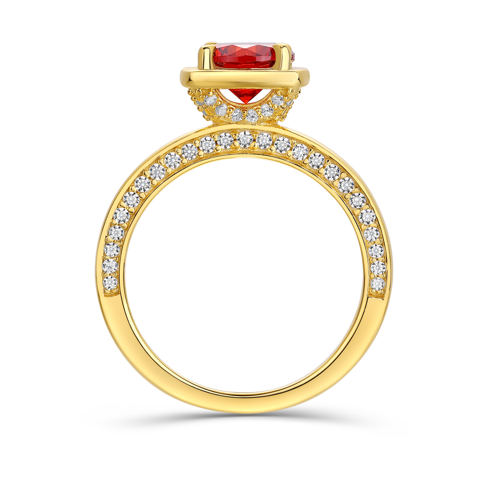 Round Cut Ruby Red 925 Sterling Silver Yellow Gold Engagement Ring