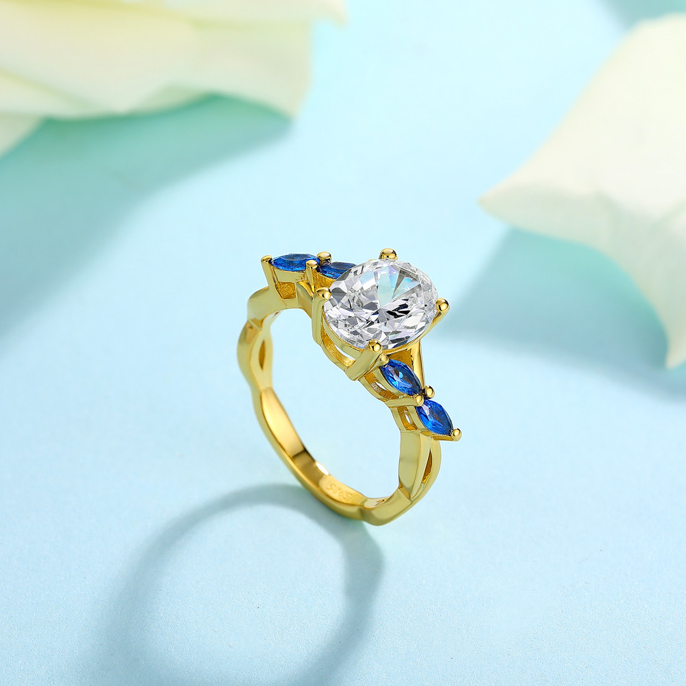 Oval Cut Diamond White Sterling Silver Yellow Gold Twisted Engagement Ring