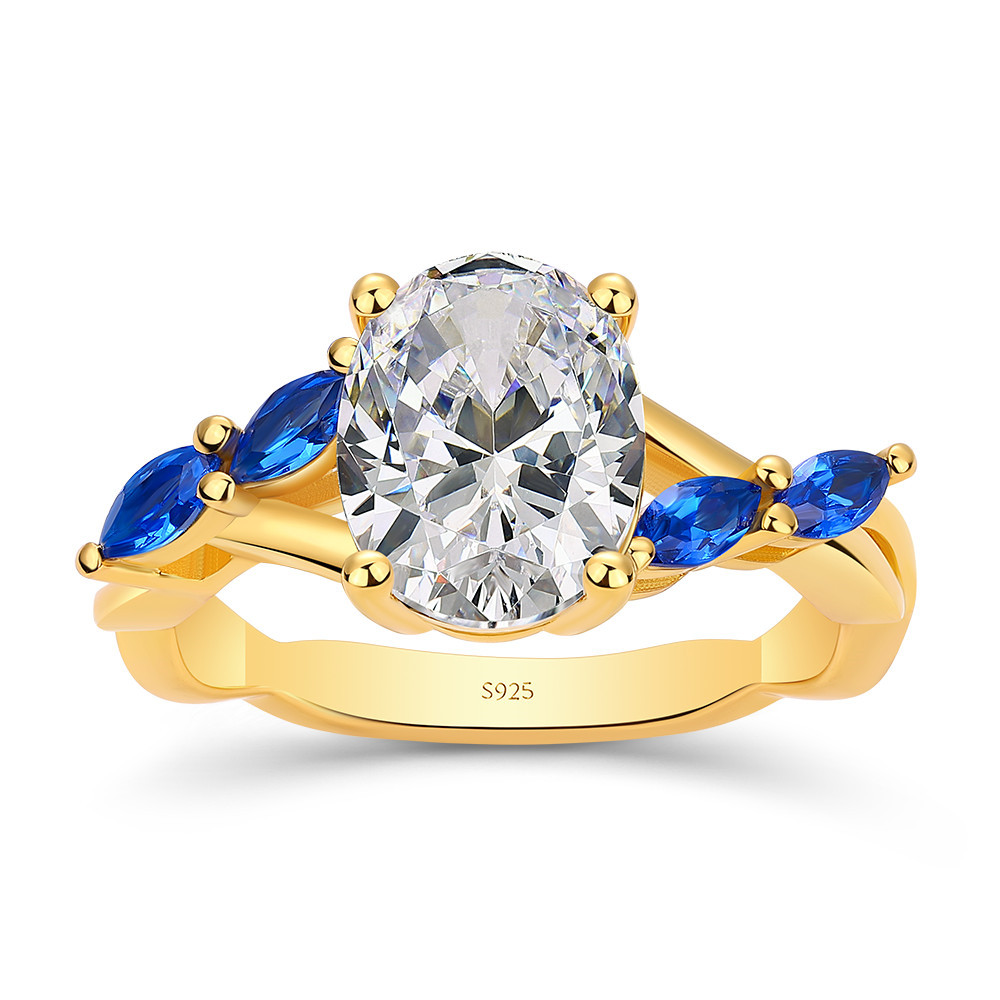 Oval Cut Diamond White Sterling Silver Yellow Gold Twisted Engagement Ring