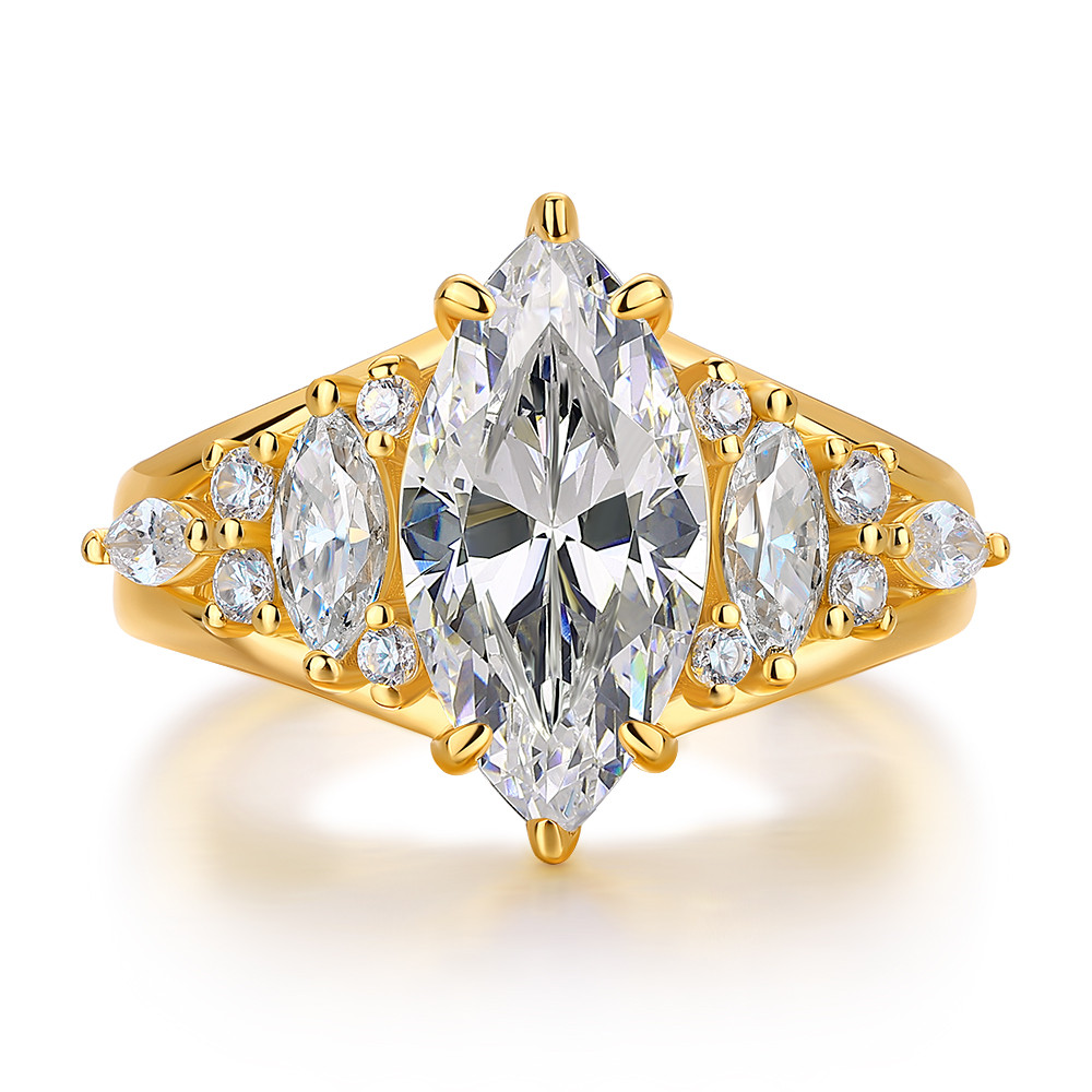 Marquise Cut Diamond White Sterling Silver Yellow Gold Engagement Ring