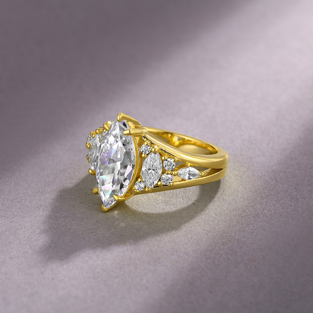 Marquise Cut Diamond White Sterling Silver Yellow Gold Engagement Ring