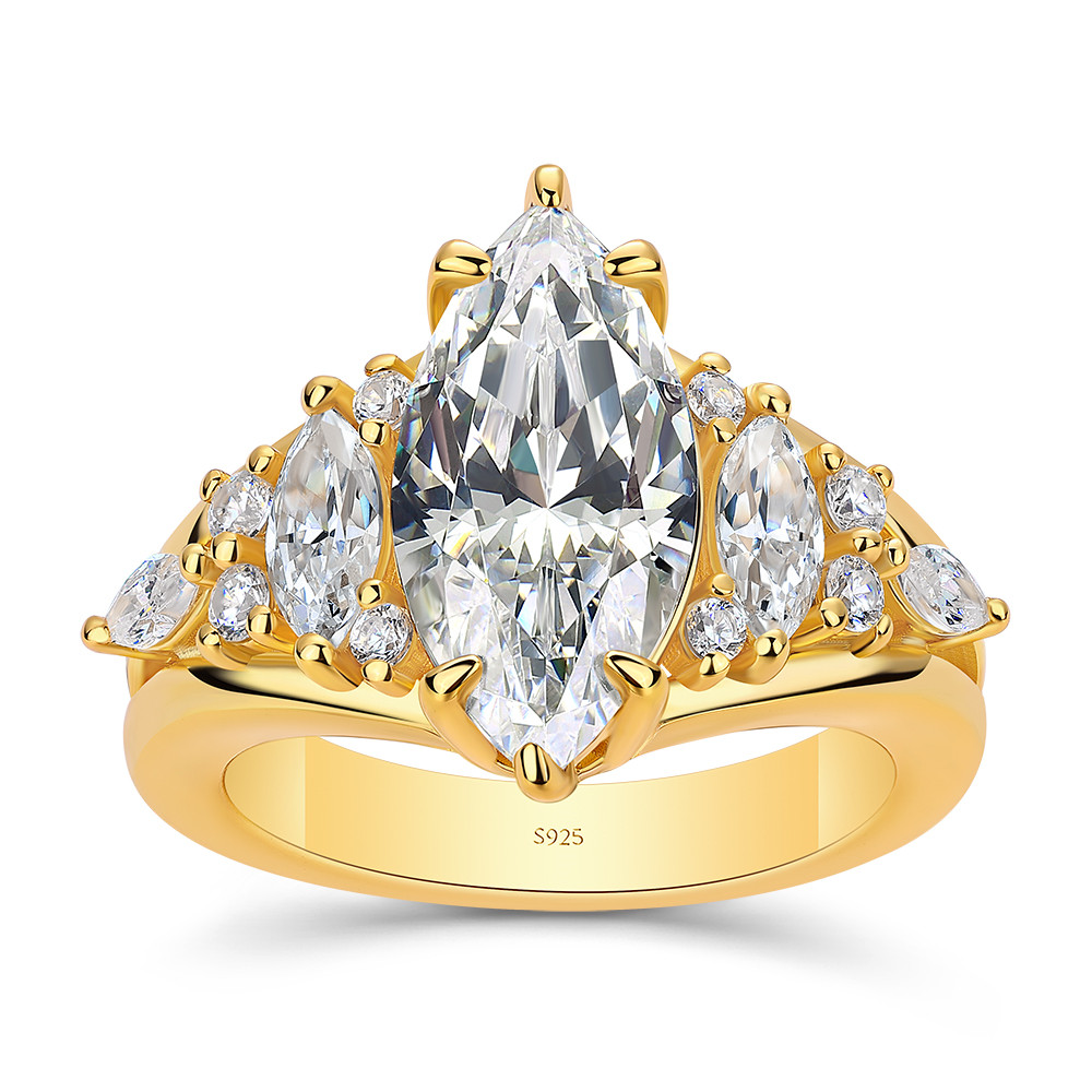 Marquise Cut Diamond White Sterling Silver Yellow Gold Engagement Ring