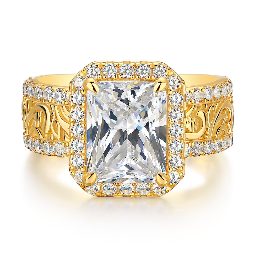 Radiant Cut Diamond White Sterling Silver Yellow Gold Halo Engagement Ring