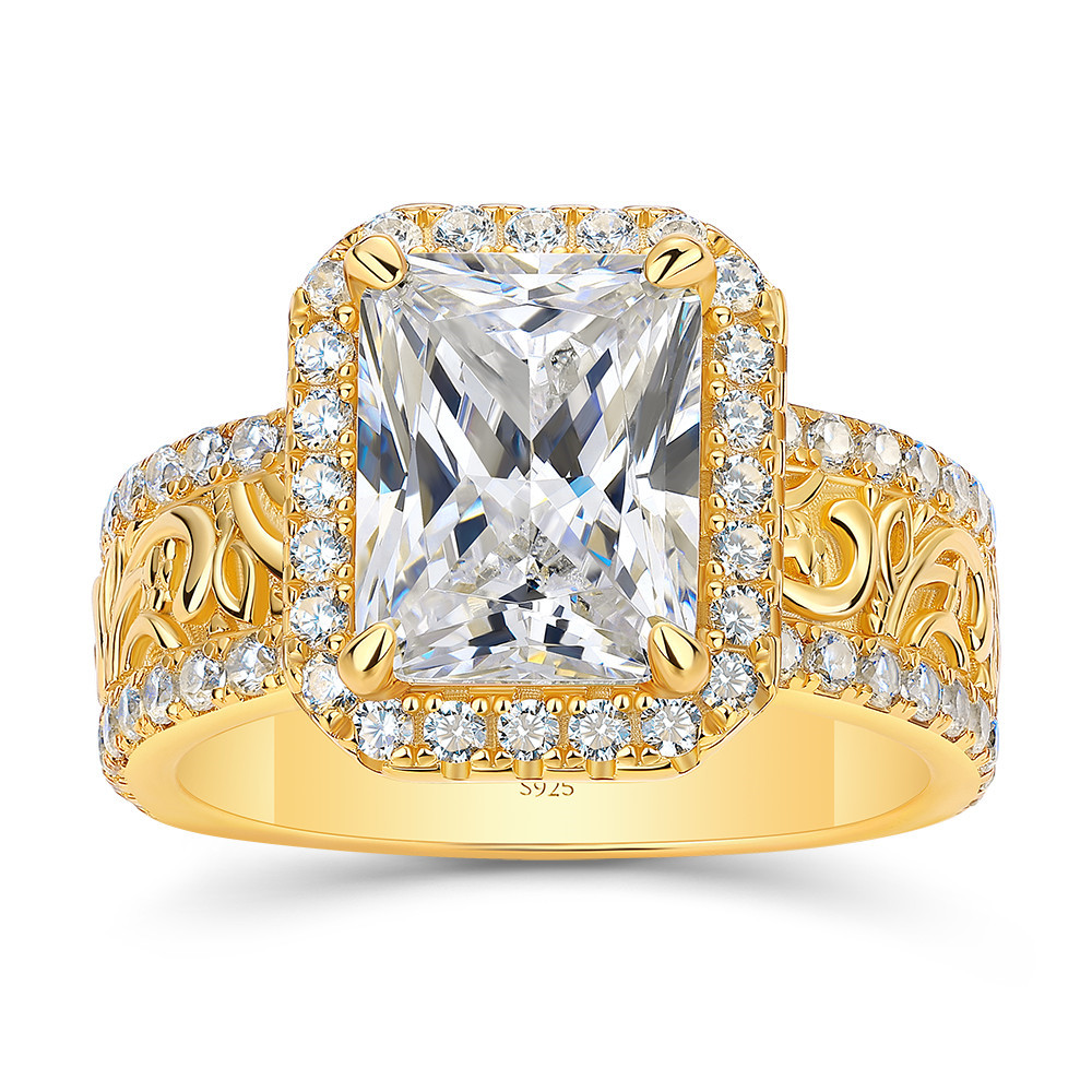 Radiant Cut Diamond White Sterling Silver Yellow Gold Halo Engagement Ring