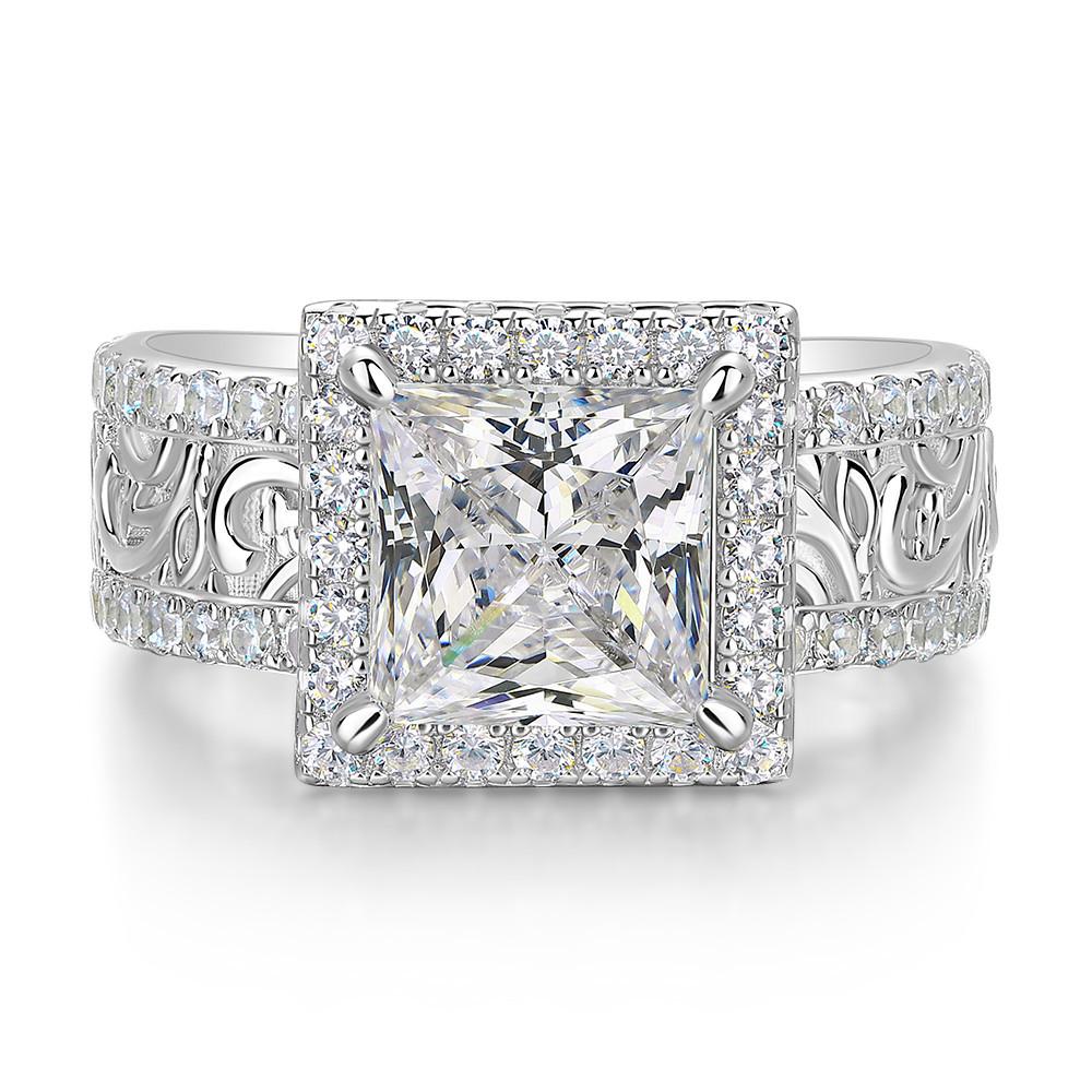 Princess Cut Diamond White 925 Sterling Silver Halo Engagement Ring