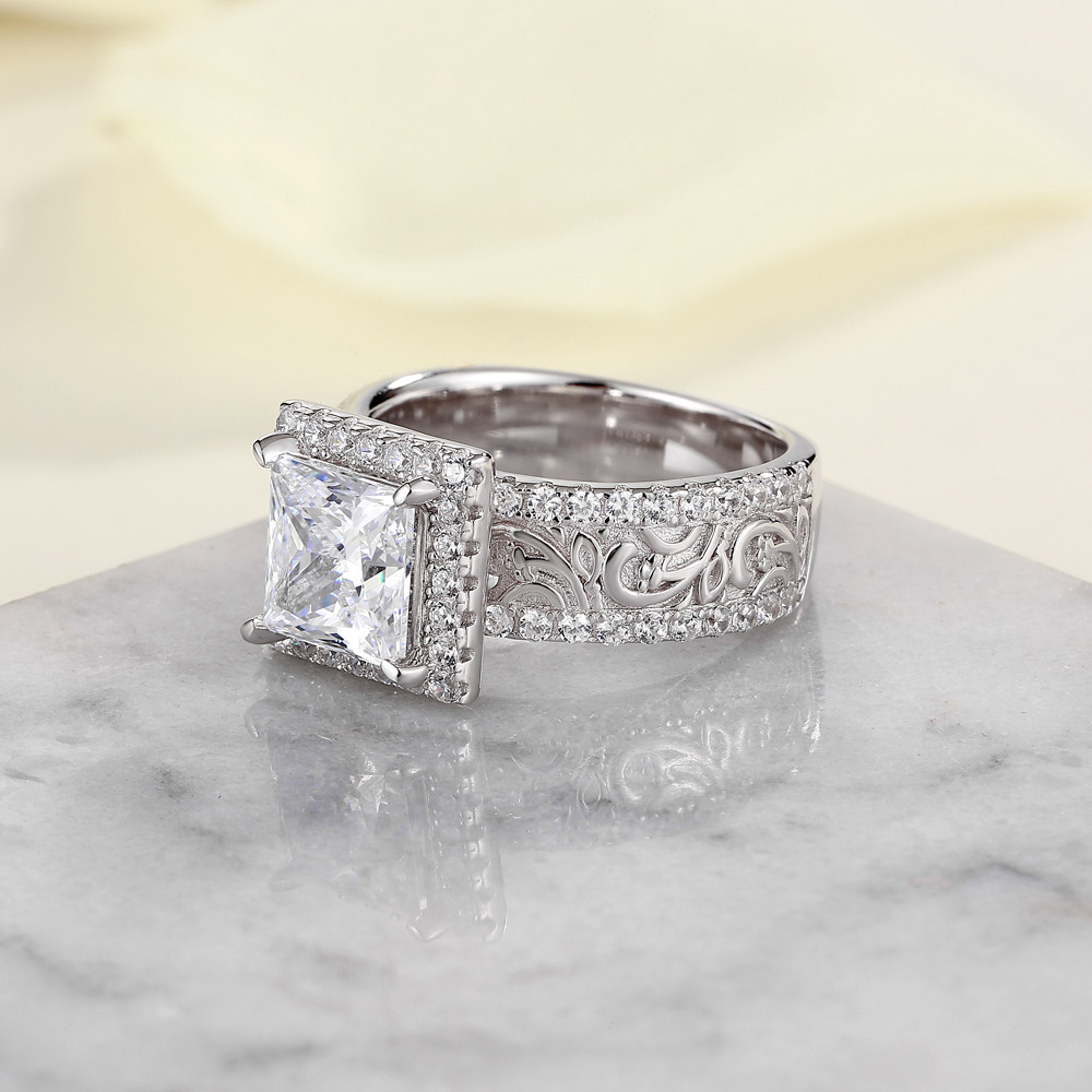 Princess Cut Diamond White 925 Sterling Silver Halo Engagement Ring